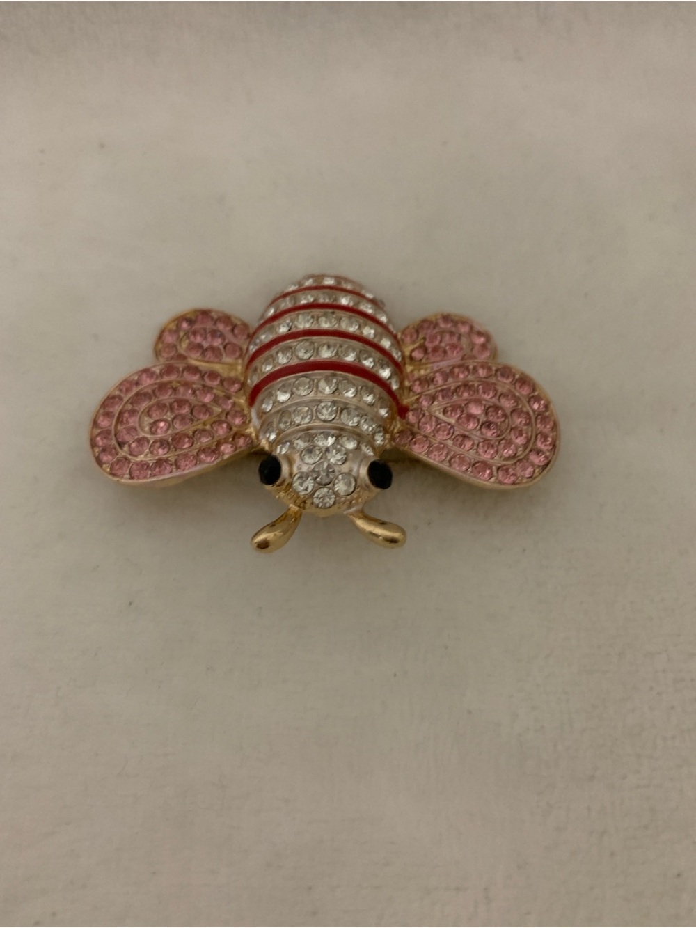 Crystal Bee Brooch with Pink Wings